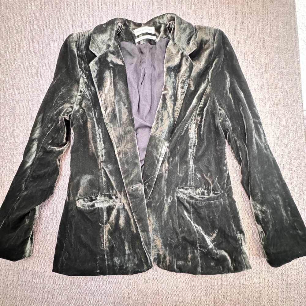 Urban Outfitters Women Olive Green Velvet Blazer Single Button Jacket Small